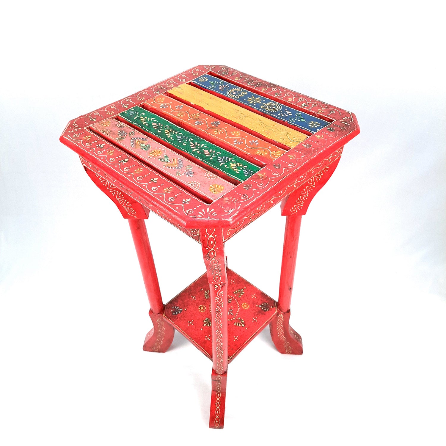 End Tables | Wooden Coffee Table |Side Table for Keeping Lamp, Vases & Plants | Wood Stool for Bedside, Home Decor, Corners, Sofa Side, Office & Gifts - 24 Inch - Apkamart #Color_Red