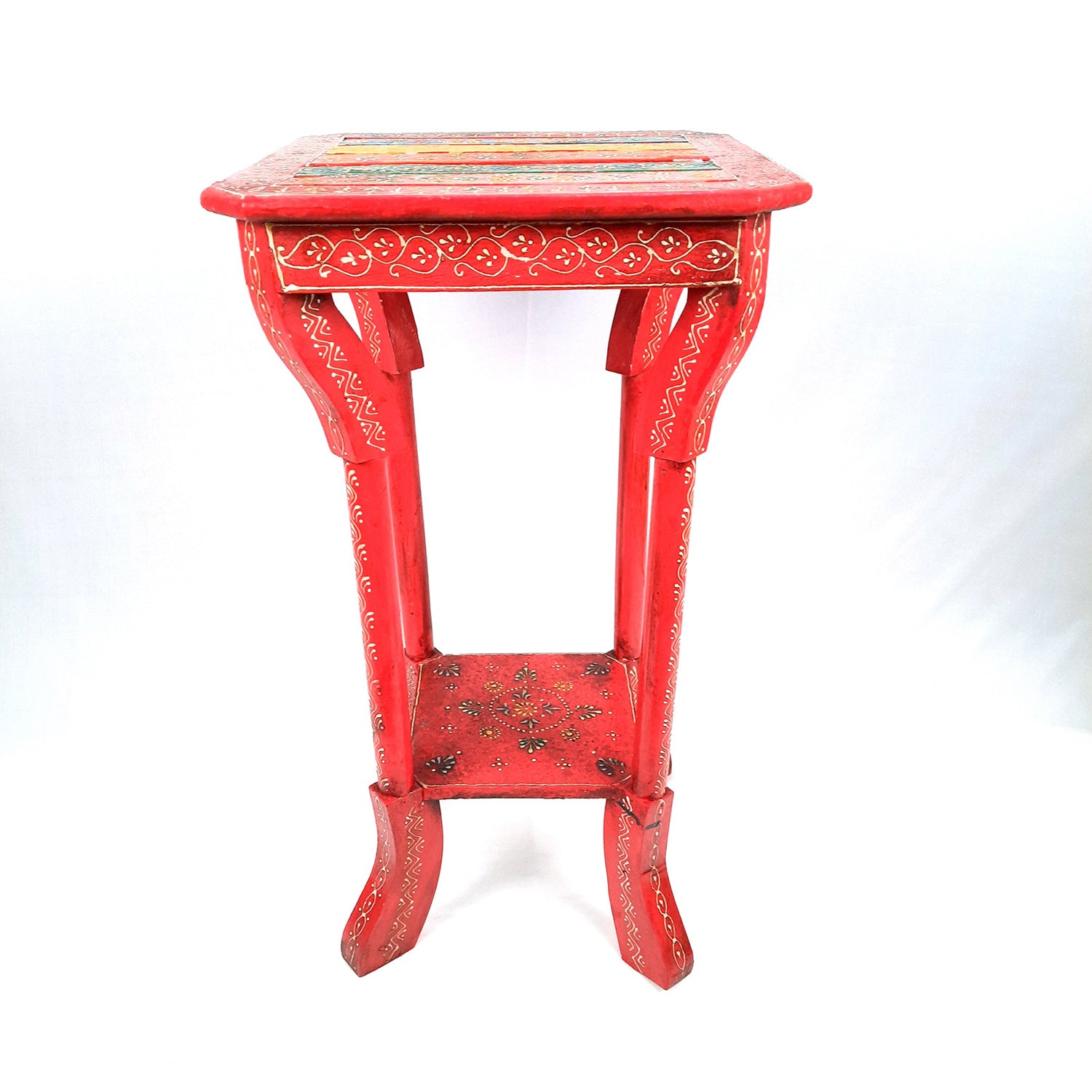 End Tables | Wooden Coffee Table |Side Table for Keeping Lamp, Vases & Plants | Wood Stool for Bedside, Home Decor, Corners, Sofa Side, Office & Gifts - 24 Inch - Apkamart #Color_Red