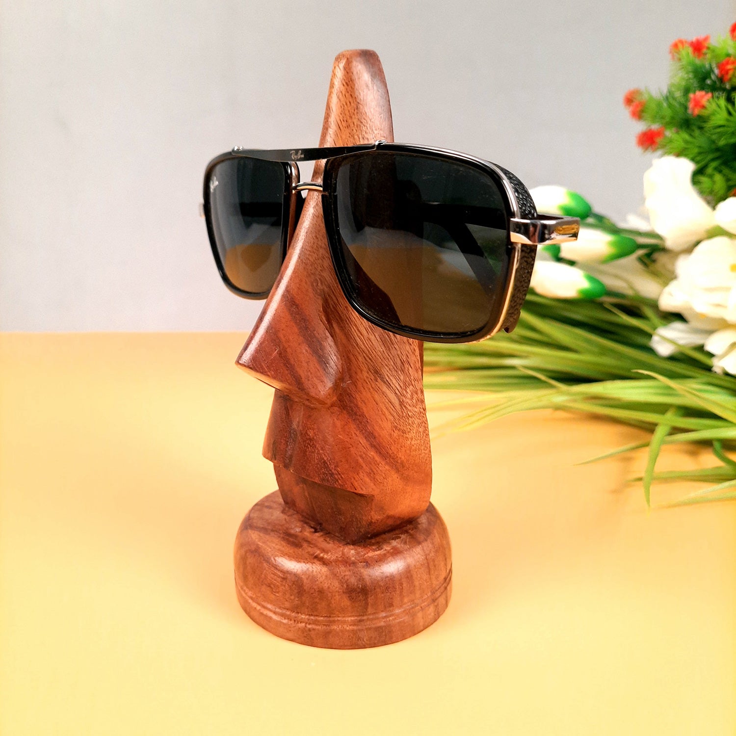 Wooden Nose Shaped Spectacle Holder | Specs Stand | Glasses Stands - For Home, Desktop, Table, Office Decor, Organization & Gifts - 6 Inch - Apkamart