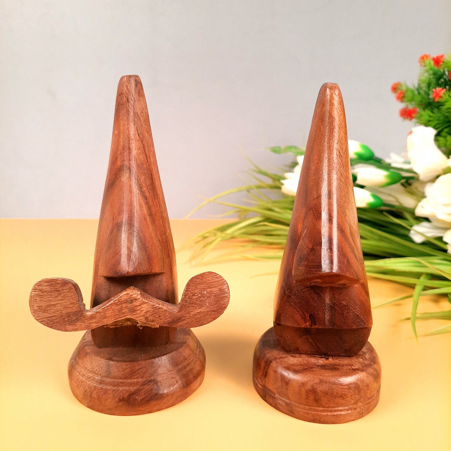 Wooden Nose Shaped Spectacle Holder | Specs Stand For Husband & Wife | Glasses Stands - For Home, Desktop, Table, Office Decor, Organization & Gifts - apkamart #Style_Design 1