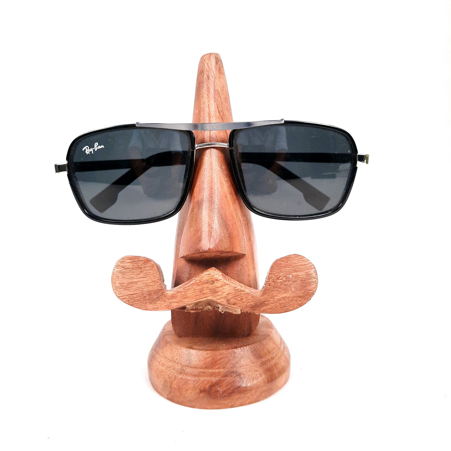 Wooden Spectacle Holders | Specs Eyeglass Holder Stand Nose Shaped with Moustache - For Home, Desk Organizer, Table, Office Decor, & Gifts - 6 Inch - apkamart #Style_Design 1