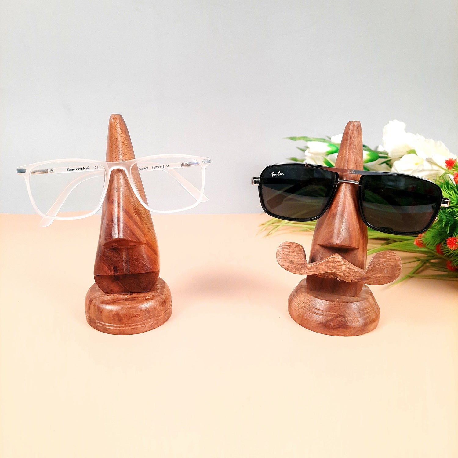 Wooden Nose Shaped Spectacle Holder | Specs Stand For Husband & Wife | Glasses Stands - For Home, Desktop, Table, Office Decor, Organization & Gifts - apkamart #Style_Design 1