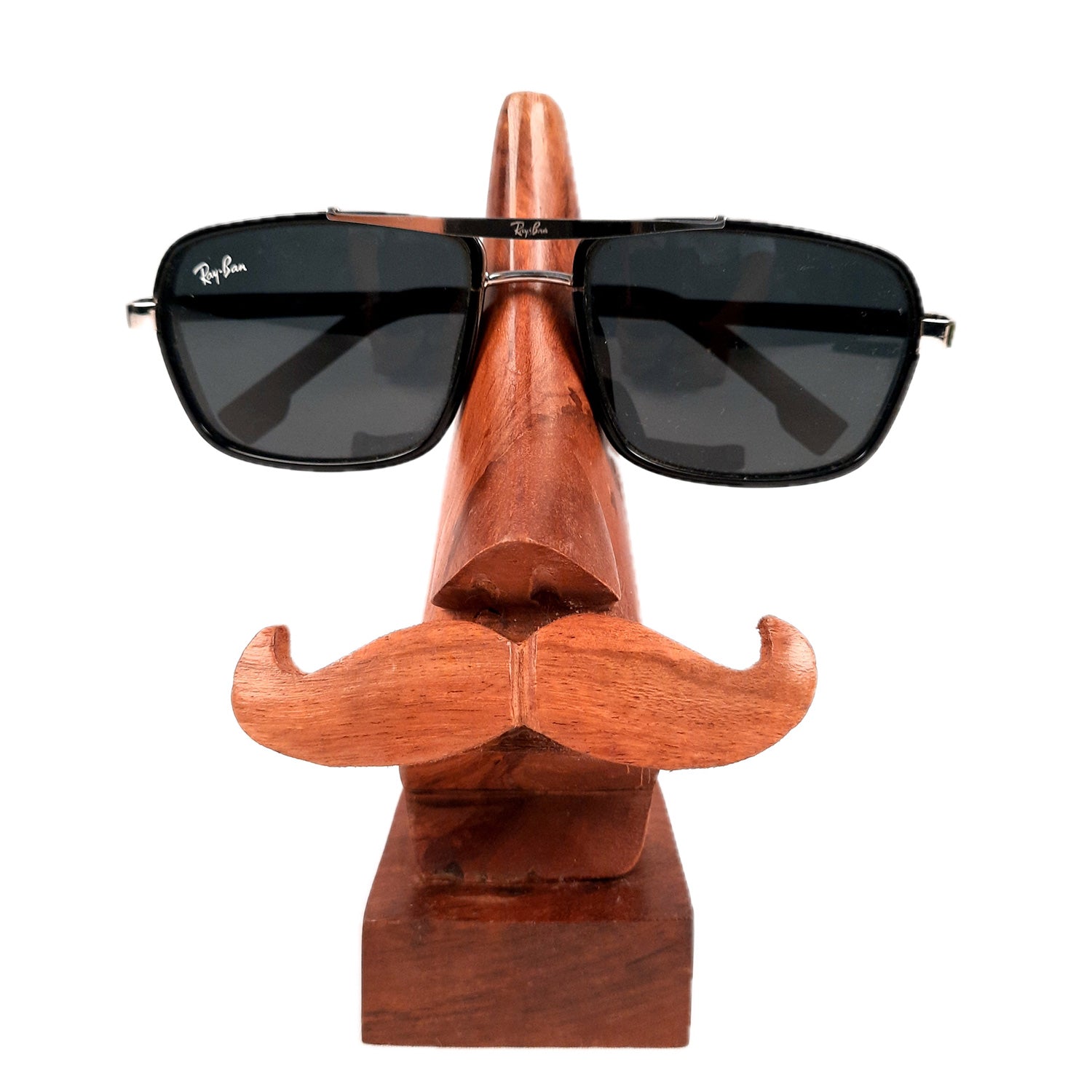 Wooden Spectacle Holders | Specs Eyeglass Holder Stand Nose Shaped with Moustache - For Home, Desk Organizer, Table, Office Decor, & Gifts - 6 Inch - apkamart #Style_Design 3