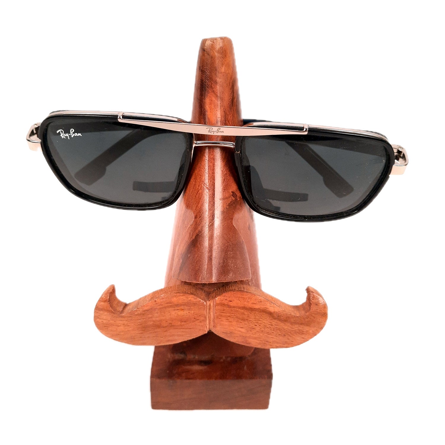 Wooden Spectacle Holders | Specs Eyeglass Holder Stand Nose Shaped with Moustache - For Home, Desk Organizer, Table, Office Decor, & Gifts - 6 Inch - apkamart #Style_Design 3