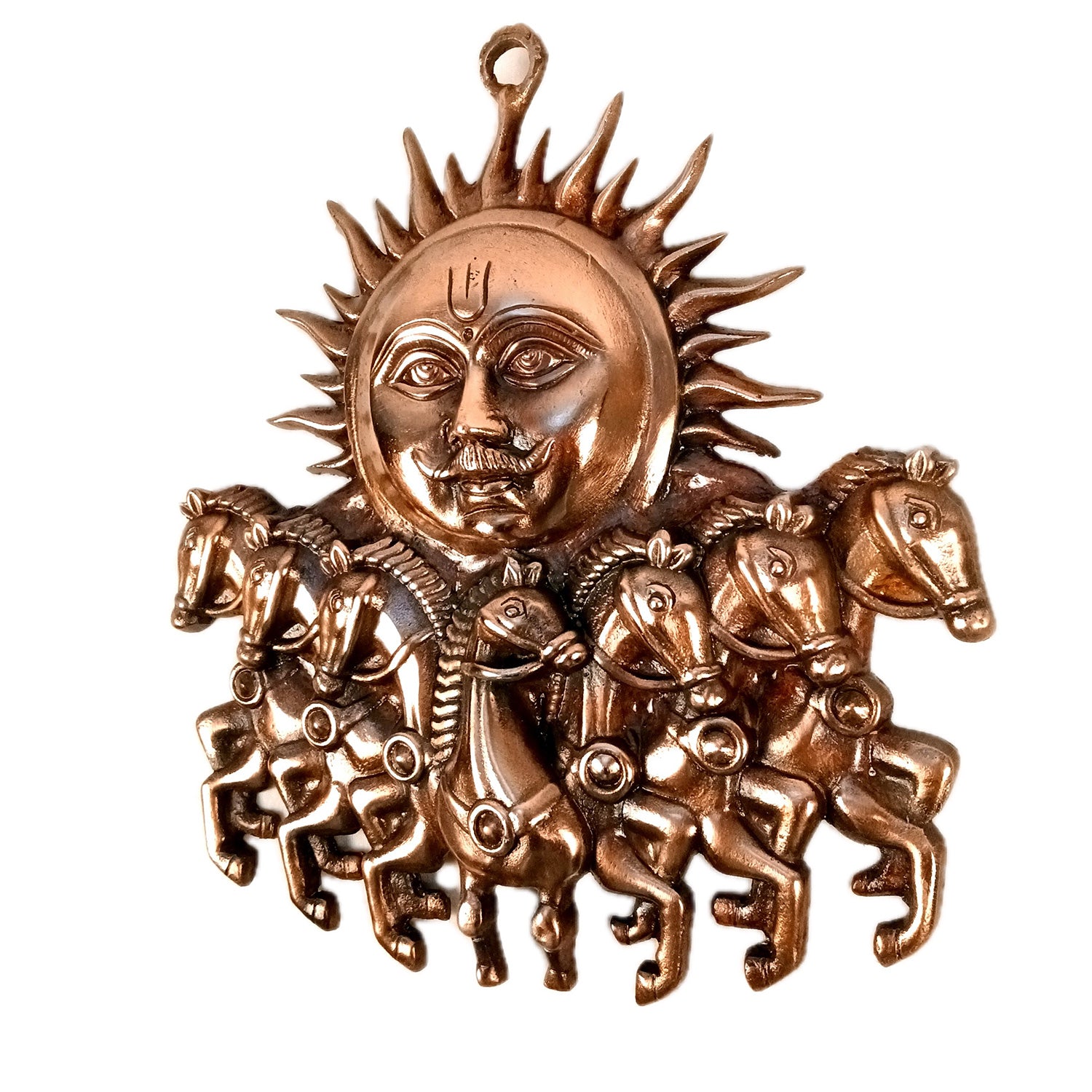 Sun with 7 / Seven Running Horses Wall Hanging | Surya Bahgwan Metal Wall Art - For Vastu, Home, Living Room, Bedroom, Hall, Entrance Decor - 12 Inch - Apkamart