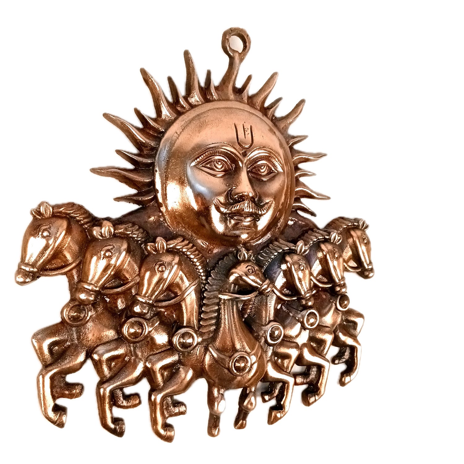 Sun with 7 / Seven Running Horses Wall Hanging | Surya Bahgwan Metal Wall Art - For Vastu, Home, Living Room, Bedroom, Hall, Entrance Decor - 12 Inch - Apkamart