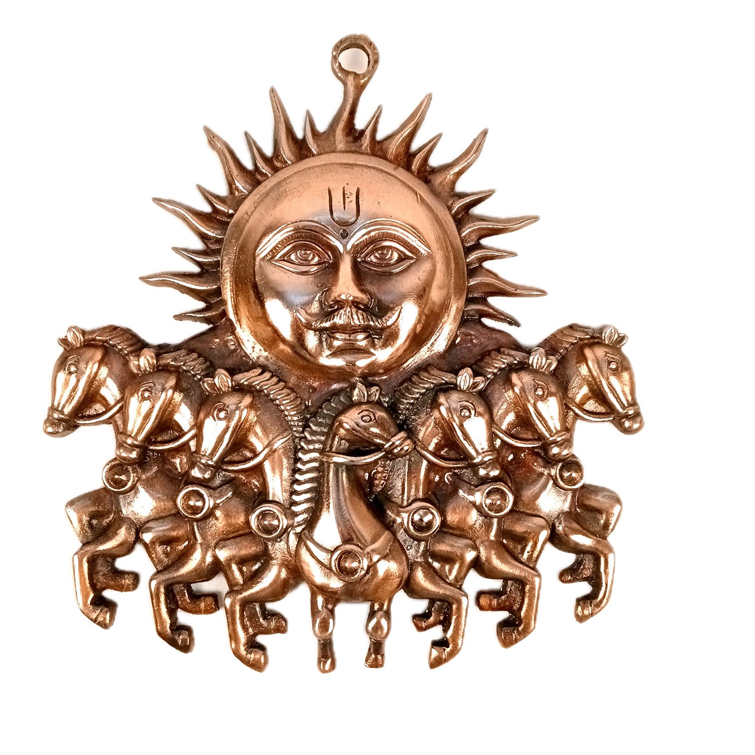 Sun with 7 / Seven Running Horses Wall Hanging | Surya Bahgwan Metal Wall Art - For Vastu, Home, Living Room, Bedroom, Hall, Entrance Decor - 12 Inch - Apkamart