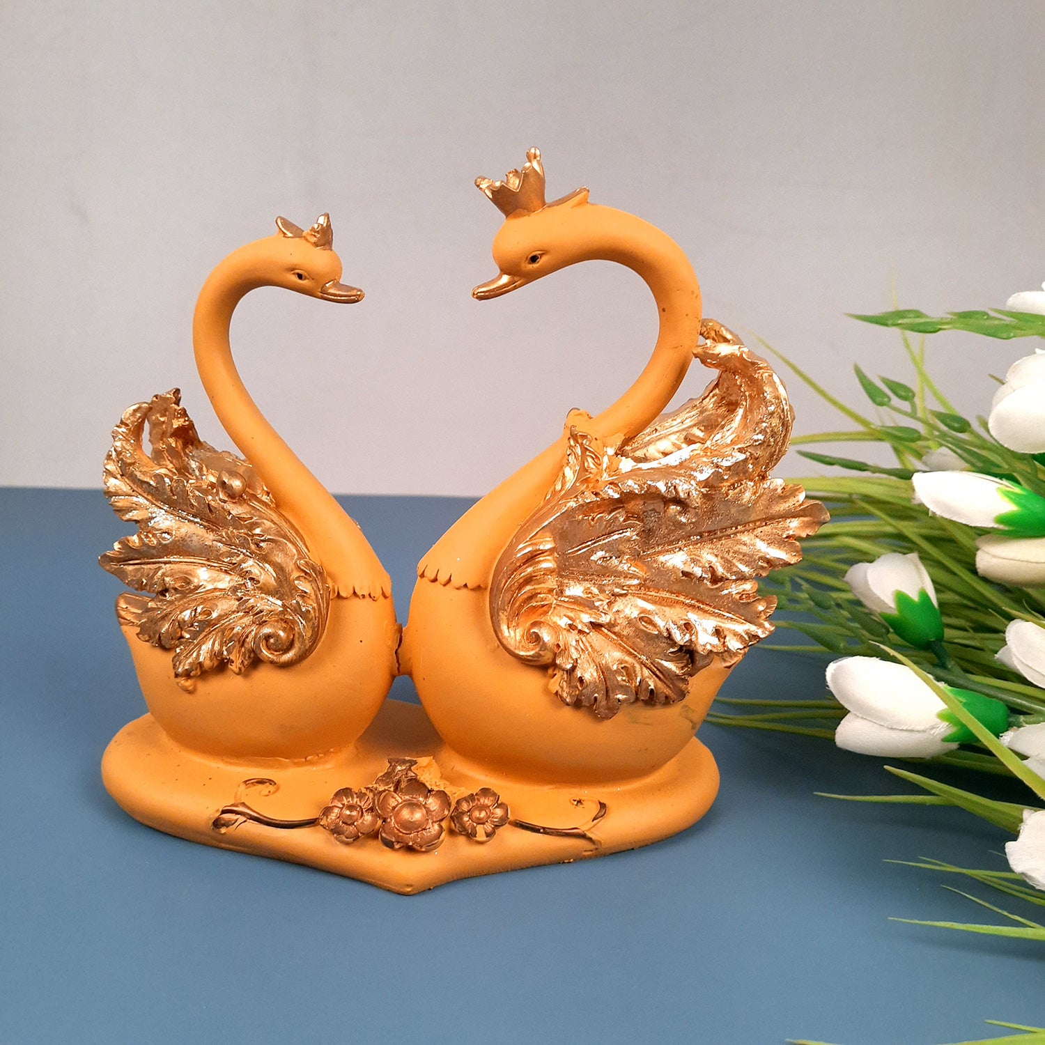 Swan Pair Showpiece | Swan Couple Statue | Kissing Duck Set - For Home, Table, Office, Desk Decor, Gift for him her - 7 inch - apkamart #Style_Design 1