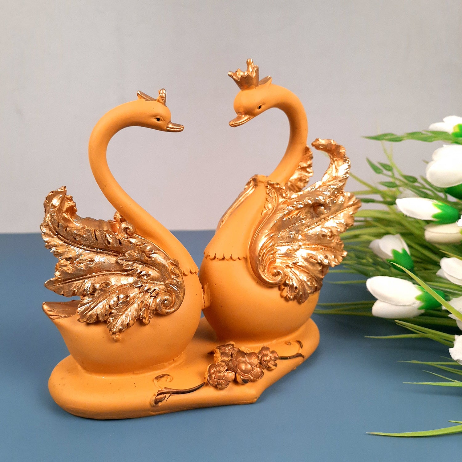 Swan Pair Showpiece | Swan Couple Statue | Kissing Duck Set - For Home, Table, Office, Desk Decor, Gift for him her - 7 inch - apkamart #Style_Design 1