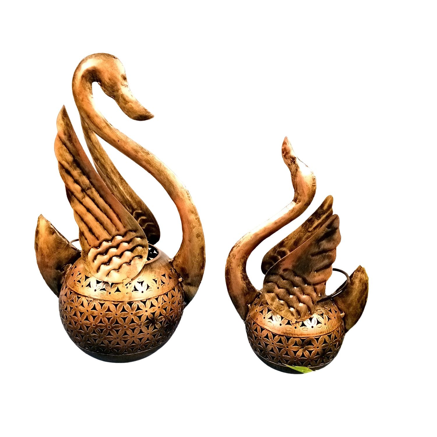 Swan Tea Light Stand Showpiece | Decorative Candle Tealight Holder - for Home, Table, Living Room Decor | for Festival Decoration & Gifts (Pack of 2) - Apkamart