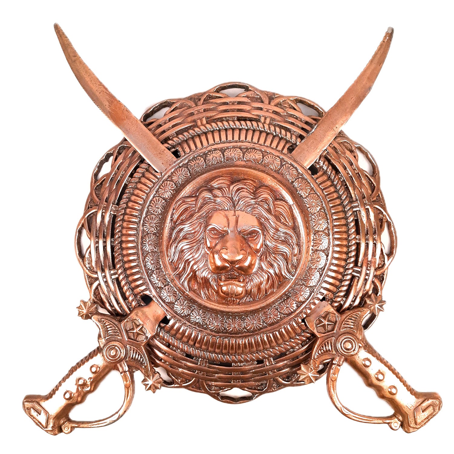 Dhal Talwar Wall Hanging -Lion Design | Sword & Shield Wall Mount Hangings - For Home, Living Room, Wall Decor & Gifts - 18 Inch