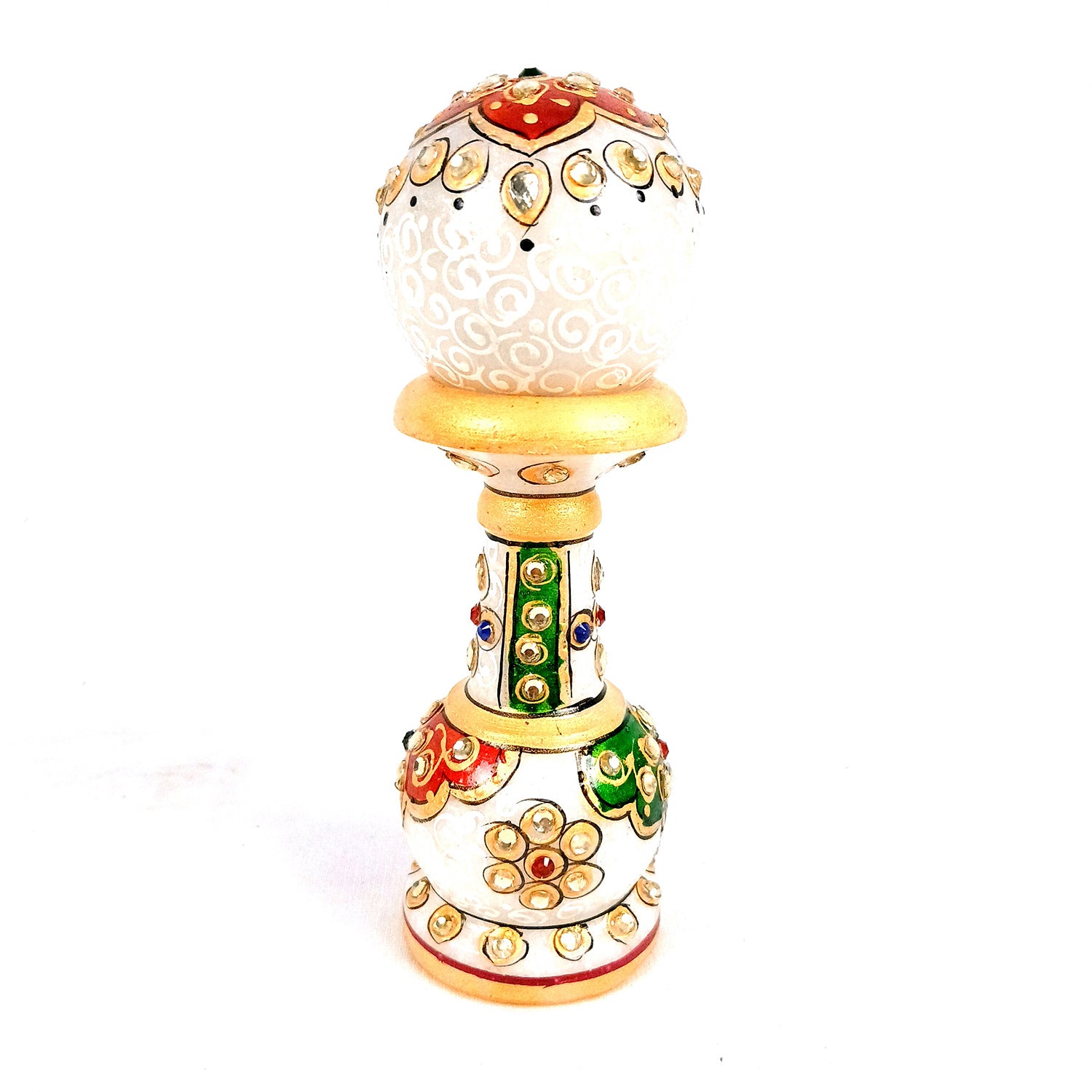 Marble Pillar Clock/Watch with Meenakari Work - Detachable Globe Design Clock - for Home, Living Room, Study Table, Desk, Office Decor & Gifts - 6 Inch - Apkamart