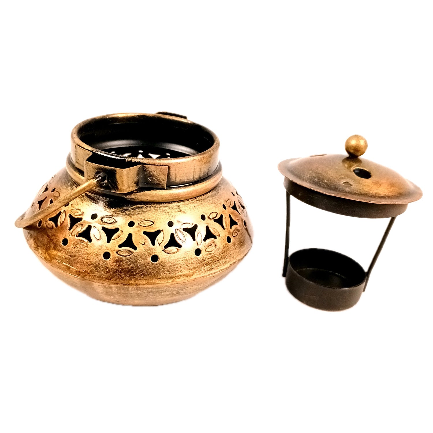 Tea Light Stand | Decorative Candle Tealight Holder - Handi Design With Lid - For Home, Table, Living Room Decor | For Festival Decoration & Gifts - 6 Inch (Pack of 2) - Apkamart #Style_Set Of 2