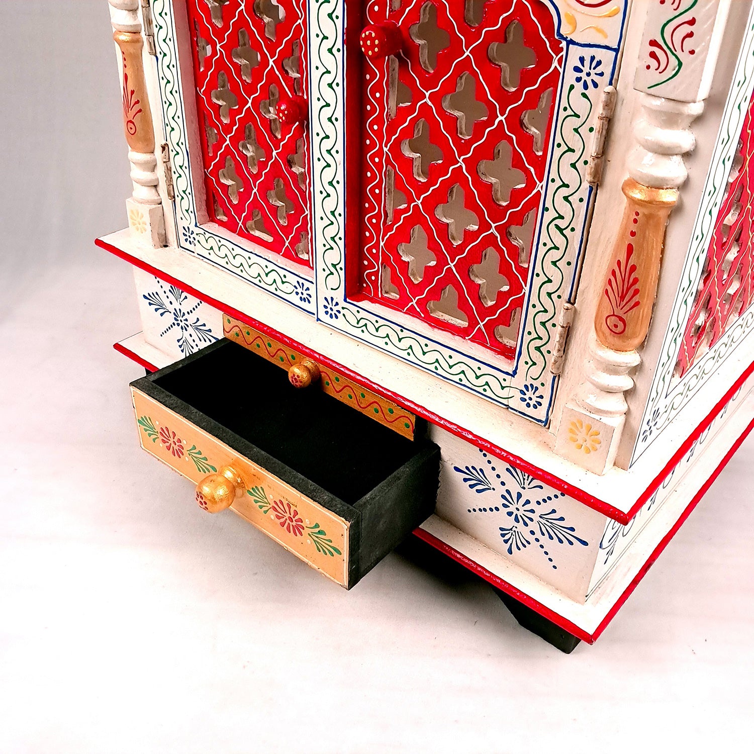 Home Temple Wooden | Pooja Mandir With Drawer & Sliding Plate for Keeping Diya & Agarbatti Stand With Door – For God, House, Puja Ghar, Office & Shop - Apkamart #color_White