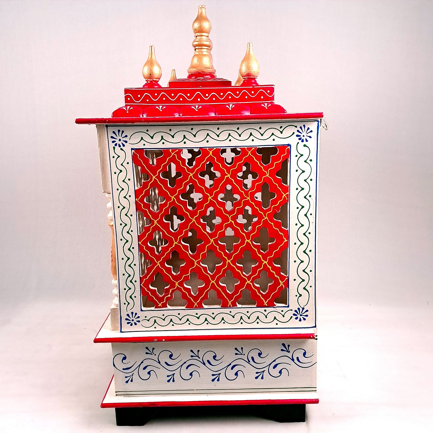 Home Temple Wooden | Pooja Mandir With Drawer & Sliding Plate for Keeping Diya & Agarbatti Stand With Door – For God, House, Puja Ghar, Office & Shop - Apkamart #color_White