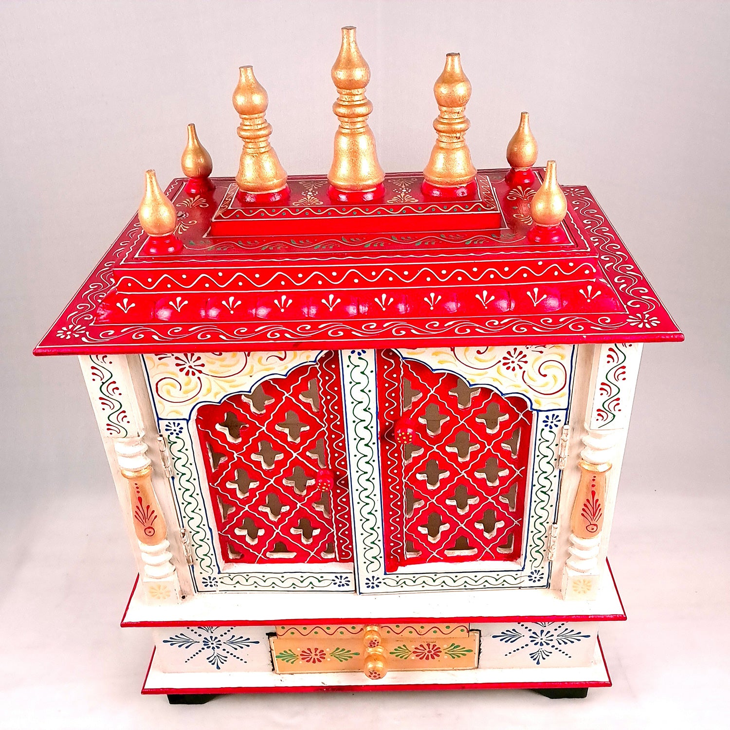 Home Temple Wooden | Pooja Mandir With Drawer & Sliding Plate for Keeping Diya & Agarbatti Stand With Door – For God, House, Puja Ghar, Office & Shop - Apkamart #color_White