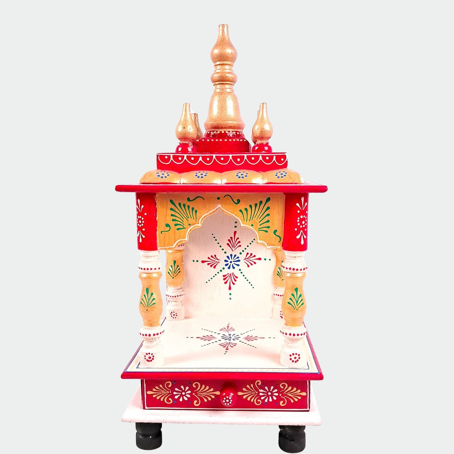 Pooja Mandir With Drawer | Home Temple Wooden Wall Mounted With Storage | Hanging Puja Stand / Unit - Apkamart #Color_White