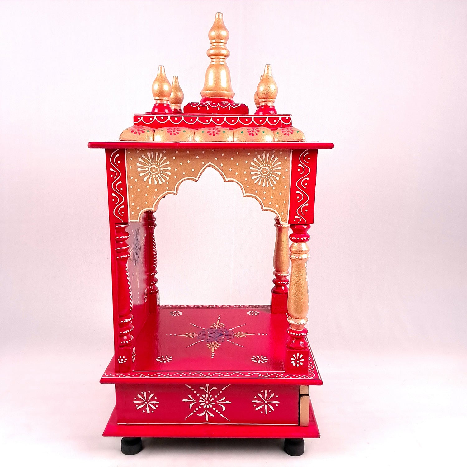 Pooja Temple With Drawer | Big Temple For Home With Storage | Wooden Mandir Stand | Puja Unit Wall Mounted – For House, Puja, Office & Shop - apkamart #Color_Red