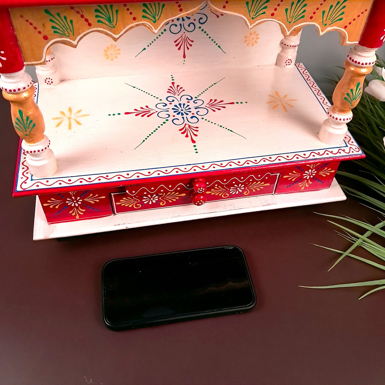 Home Temple Wooden | Pooja Mandir With Drawer & Sliding Plate for Keeping Diya & Agarbatti Stand – For God, House, Puja Ghar, Office & Shop - Apkamart #Color_White