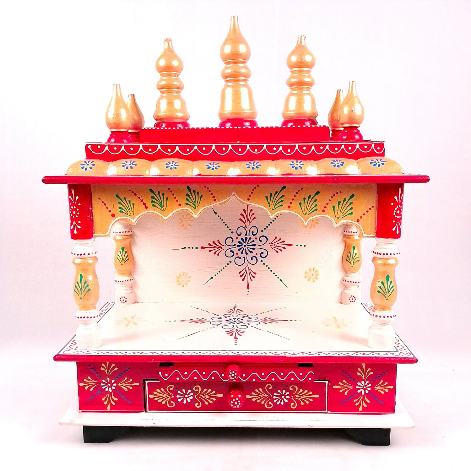 Home Temple Wooden | Pooja Mandir With Drawer & Sliding Plate for Keeping Diya & Agarbatti Stand – For God, House, Puja Ghar, Office & Shop - Apkamart #Color_White