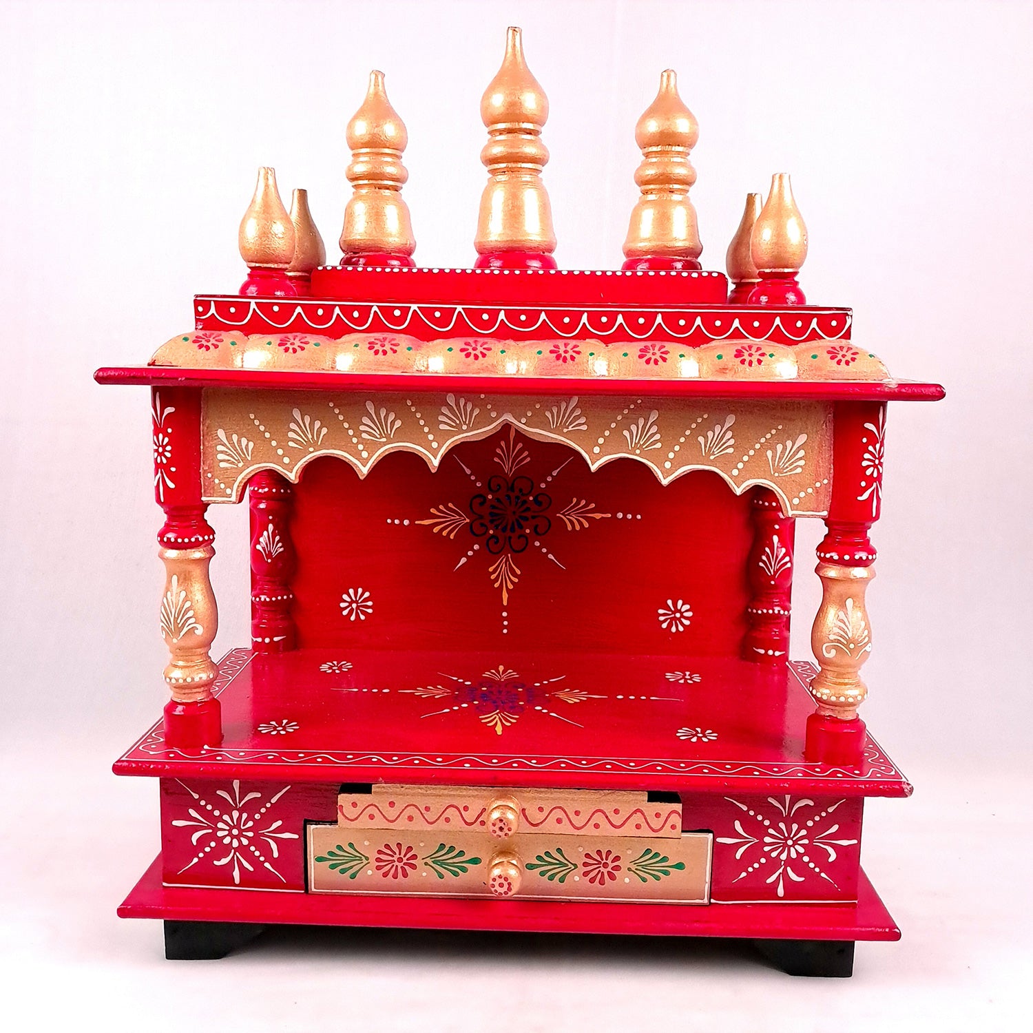 Home Temple Wooden | Pooja Mandir With Drawer & Sliding Plate for Keeping Diya & Agarbatti Stand – For God, House, Puja Ghar, Office & Shop - Apkamart #Color_Red