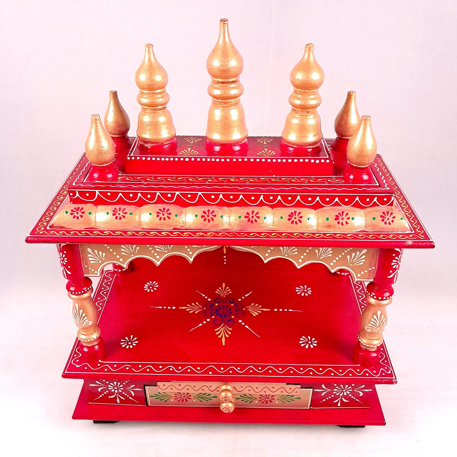 Home Temple Wooden | Pooja Mandir With Drawer & Sliding Plate for Keeping Diya & Agarbatti Stand – For God, House, Puja Ghar, Office & Shop - Apkamart #Color_Red