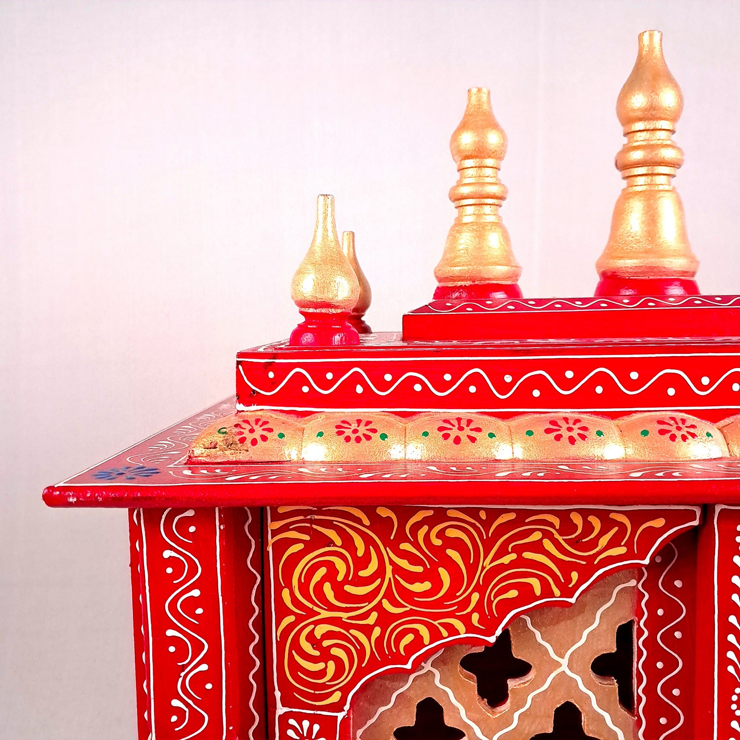 Home Temple Wooden | Pooja Mandir With Drawer & Sliding Plate for Keeping Diya & Agarbatti Stand With Door – For God, House, Puja Ghar, Office & Shop - Apkamart #color_Red