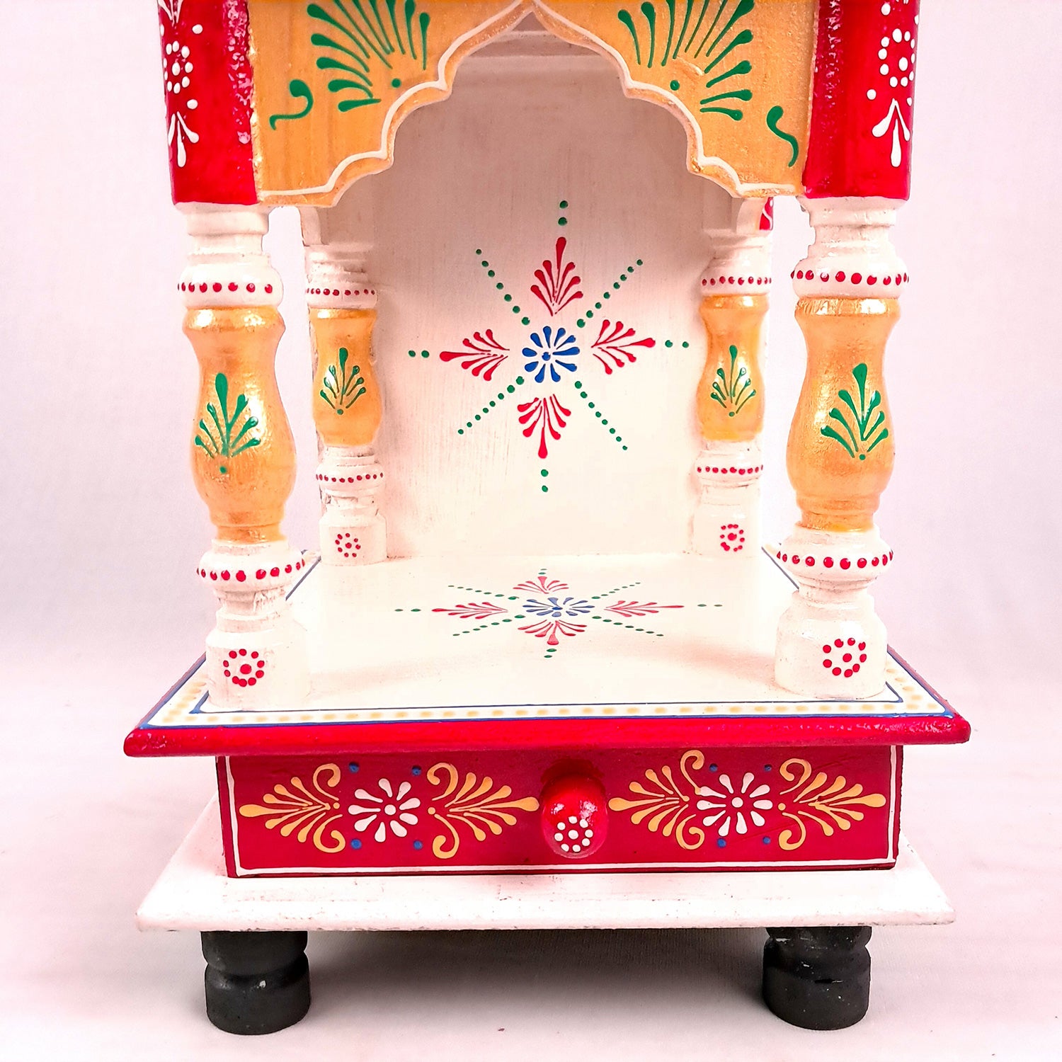 Pooja Mandir With Drawer | Home Temple Wooden Wall Mounted With Storage | Hanging Puja Stand / Unit - Apkamart #Color_White