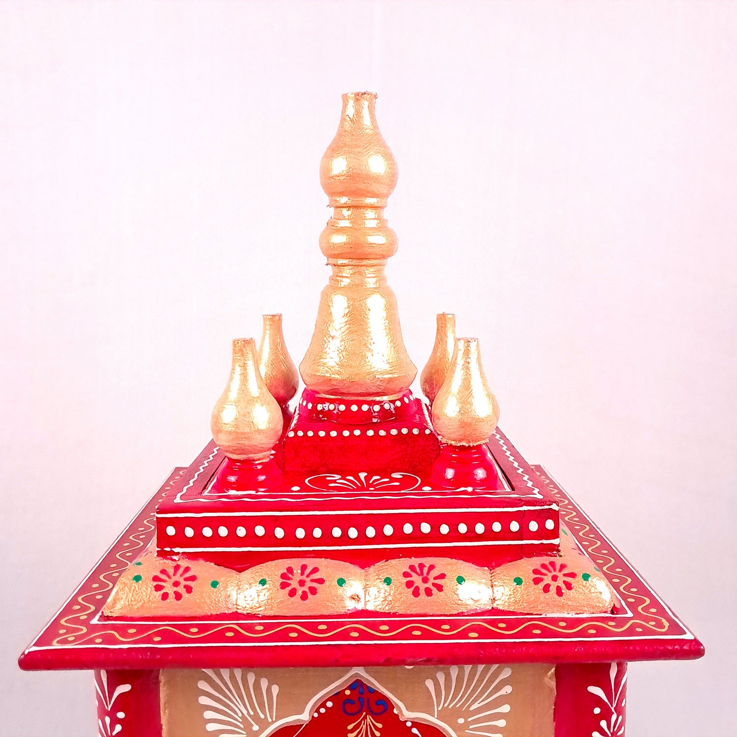 Pooja Mandir With Drawer | Home Temple Wooden Wall Mounted With Storage | Hanging Puja Stand / Unit - Apkamart #Color_Red