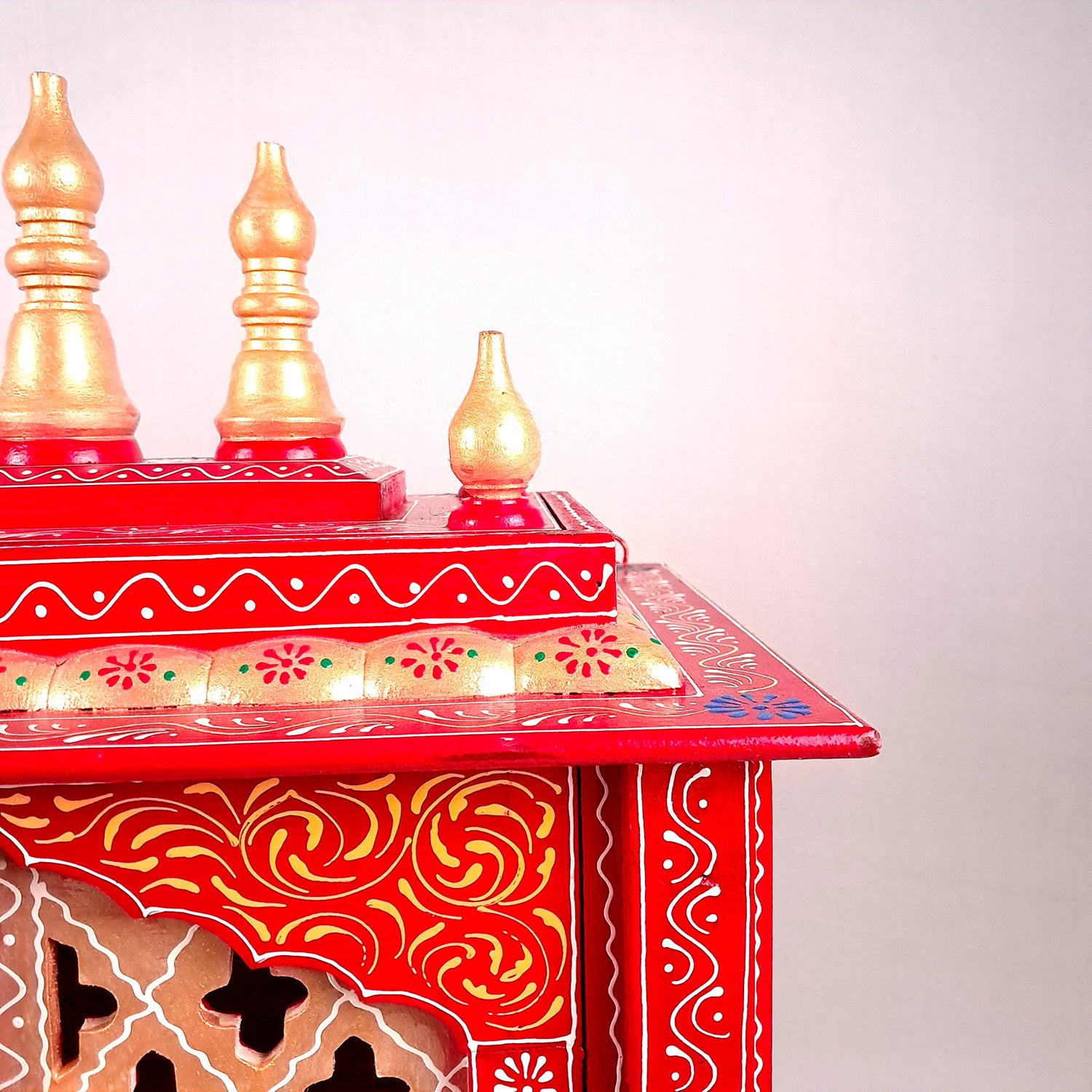 Home Temple Wooden | Pooja Mandir With Drawer & Sliding Plate for Keeping Diya & Agarbatti Stand With Door – For God, House, Puja Ghar, Office & Shop - Apkamart #color_Red