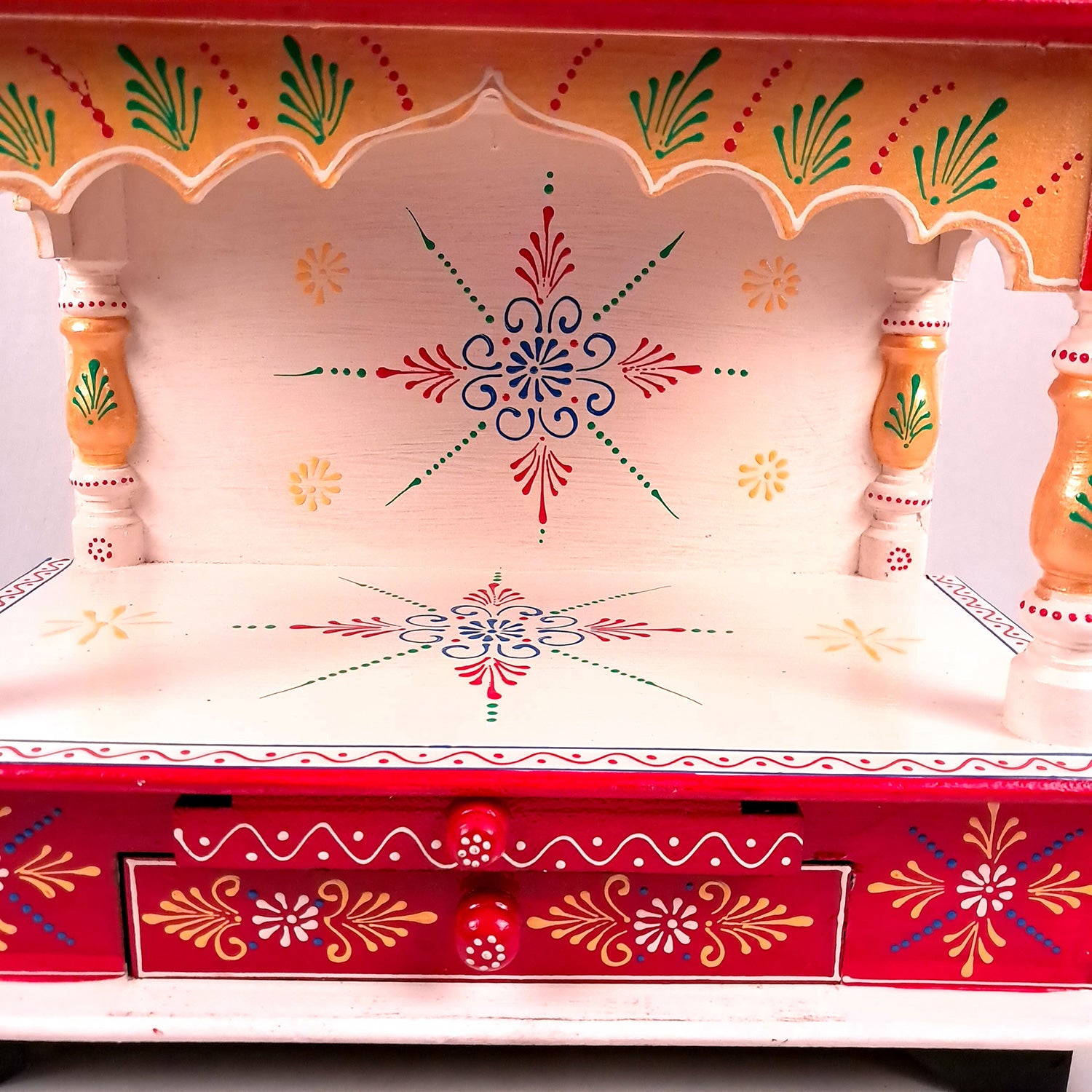 Home Temple Wooden | Pooja Mandir With Drawer & Sliding Plate for Keeping Diya & Agarbatti Stand – For God, House, Puja Ghar, Office & Shop - Apkamart #Color_White