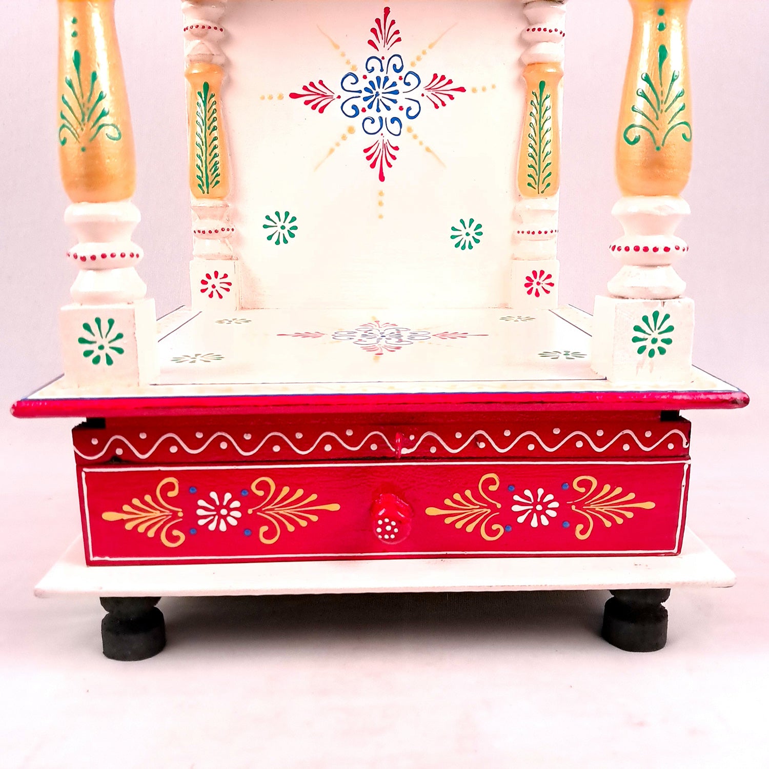 Pooja Temple With Drawer | Big Temple For Home With Storage | Wooden Mandir Stand | Puja Unit Wall Mounted – For House, Puja, Office & Shop - apkamart #Color_White