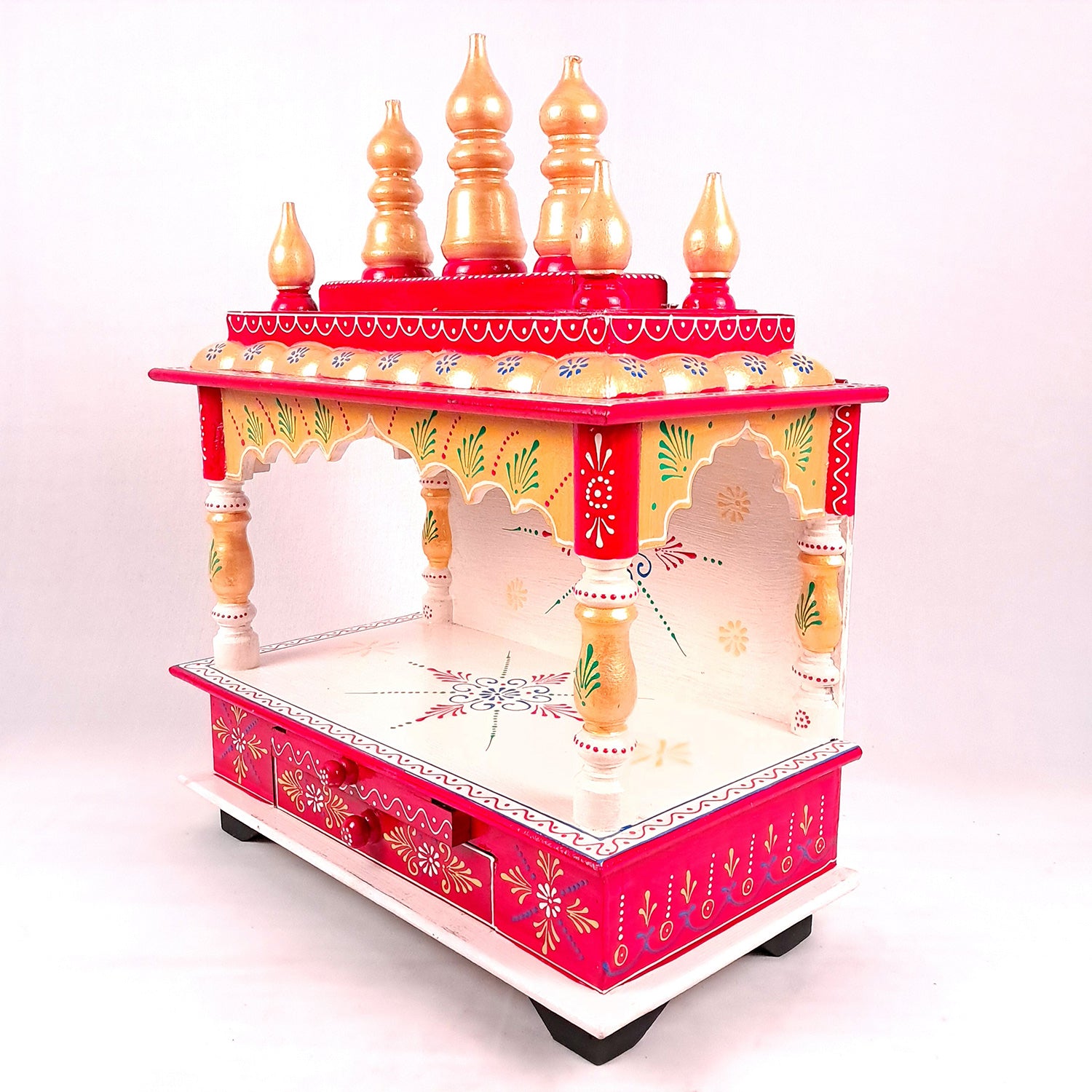 Home Temple Wooden | Pooja Mandir With Drawer & Sliding Plate for Keeping Diya & Agarbatti Stand – For God, House, Puja Ghar, Office & Shop - Apkamart #Color_White