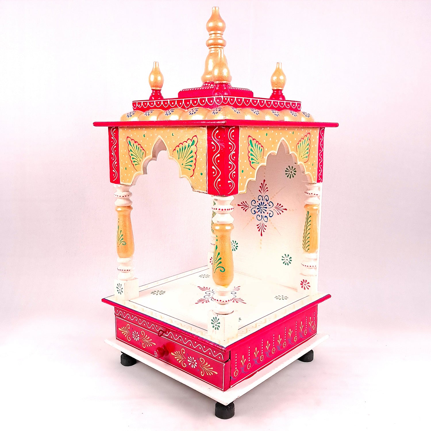 Pooja Temple With Drawer | Big Temple For Home With Storage | Wooden Mandir Stand | Puja Unit Wall Mounted – For House, Puja, Office & Shop - apkamart #Color_White