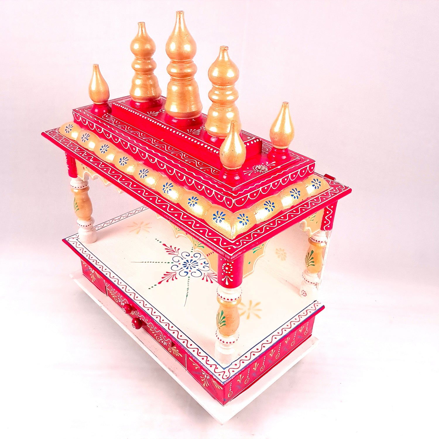 Home Temple Wooden | Pooja Mandir With Drawer & Sliding Plate for Keeping Diya & Agarbatti Stand – For God, House, Puja Ghar, Office & Shop - Apkamart #Color_White