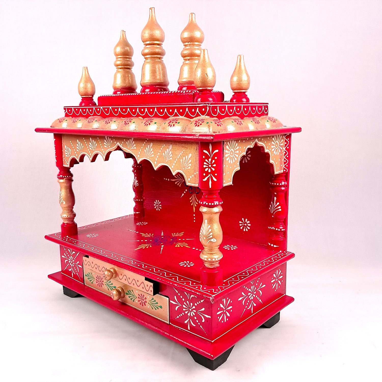 Home Temple Wooden | Pooja Mandir With Drawer & Sliding Plate for Keeping Diya & Agarbatti Stand – For God, House, Puja Ghar, Office & Shop - Apkamart #Color_Red