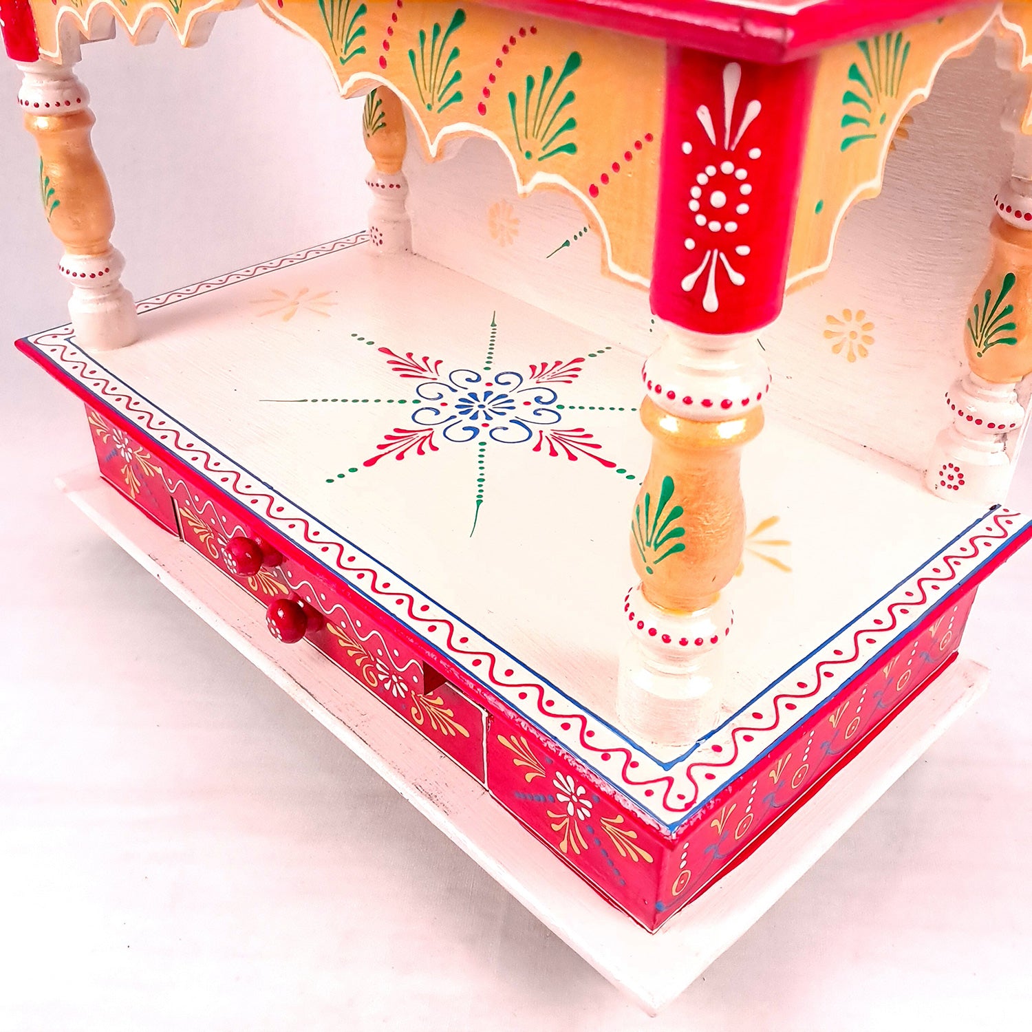 Home Temple Wooden | Pooja Mandir With Drawer & Sliding Plate for Keeping Diya & Agarbatti Stand – For God, House, Puja Ghar, Office & Shop - Apkamart #Color_White