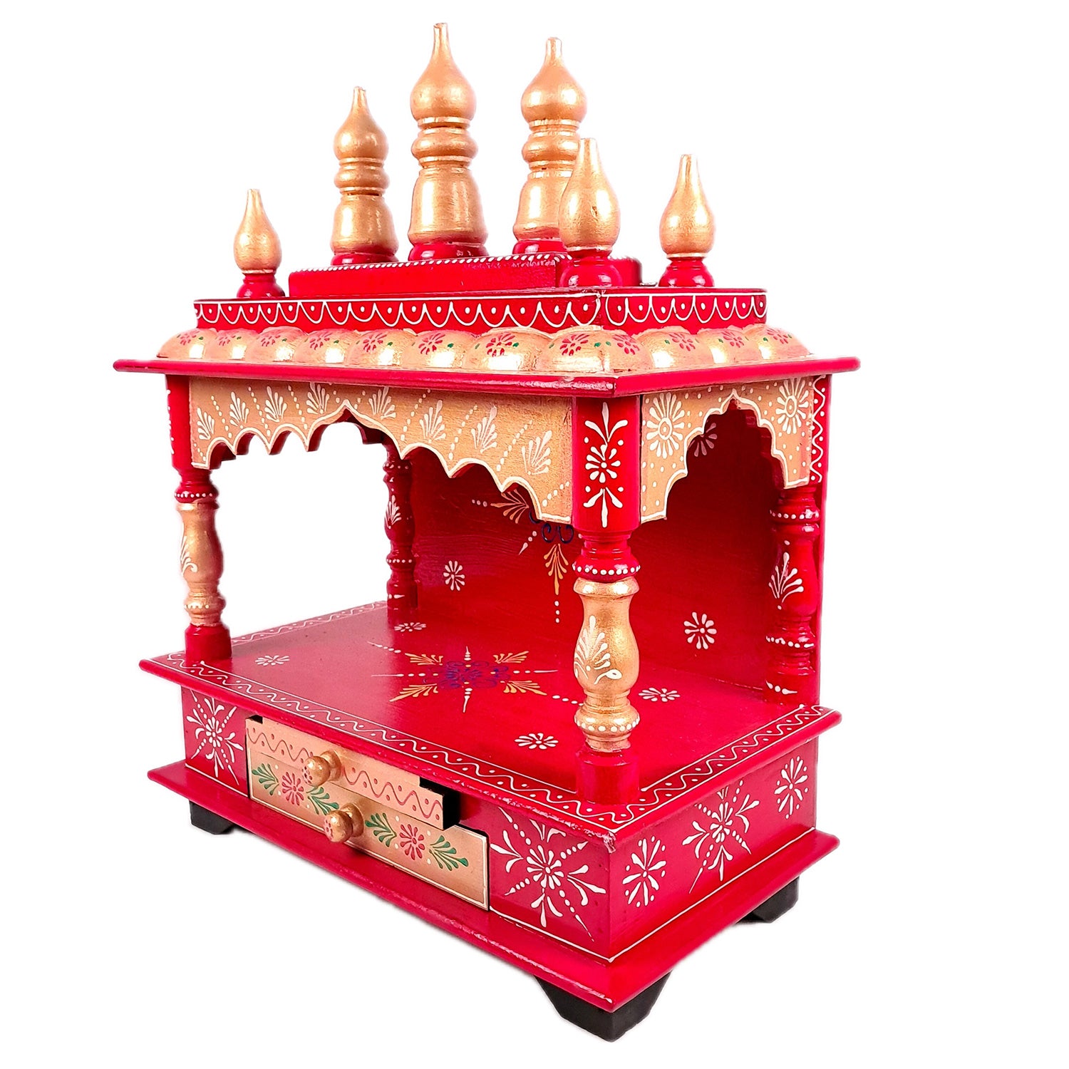 Home Temple Wooden | Pooja Mandir With Drawer & Sliding Plate for Keeping Diya & Agarbatti Stand – For God, House, Puja Ghar, Office & Shop - Apkamart #Color_Red