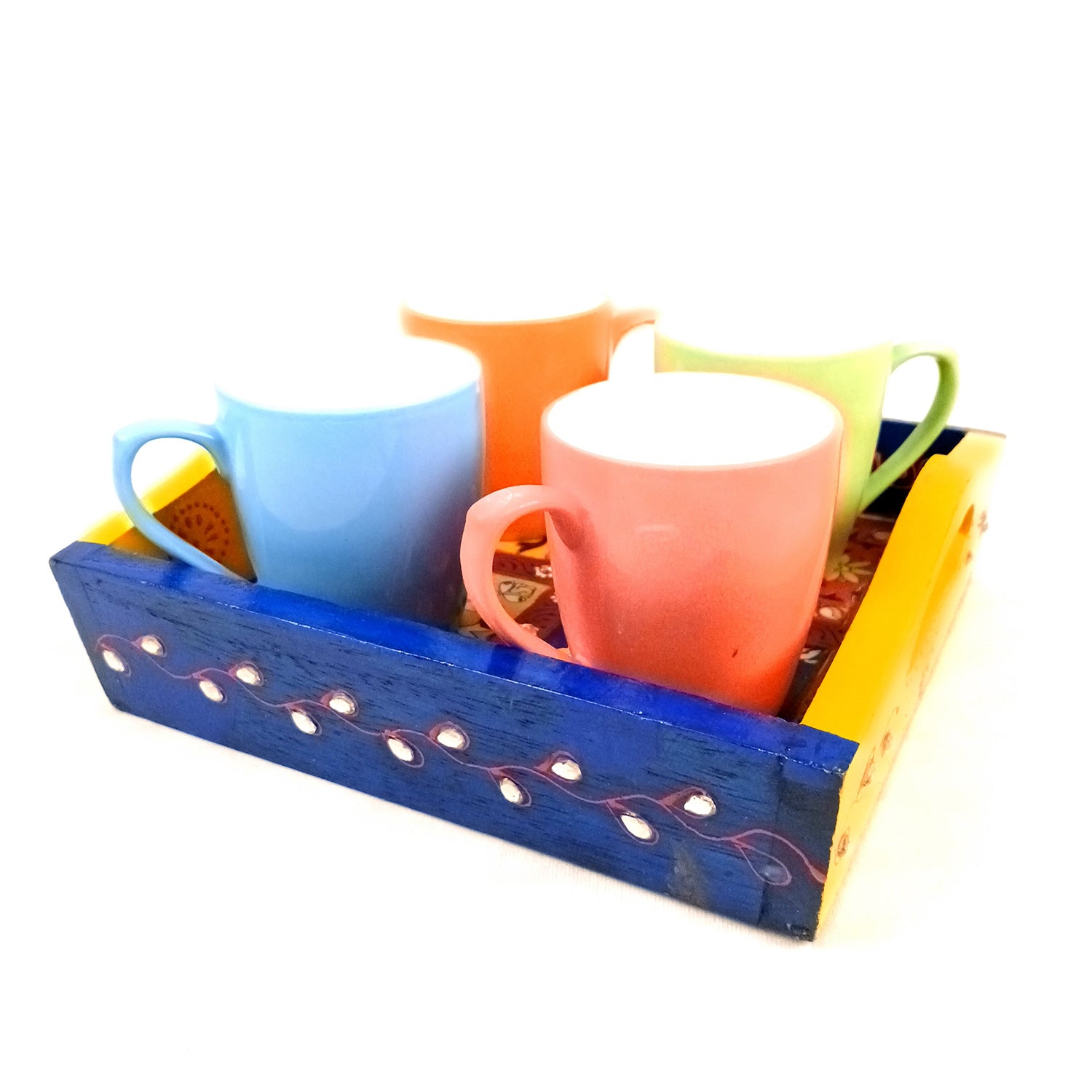 Tray With Ceramic Tiles | Tea & Snacks Serving Platter With Vibrant Colors - for Home, Dining Table, Kitchen Decor, Restaurants, Office, Cafe & Gifts - 8 Inch - Apkamart