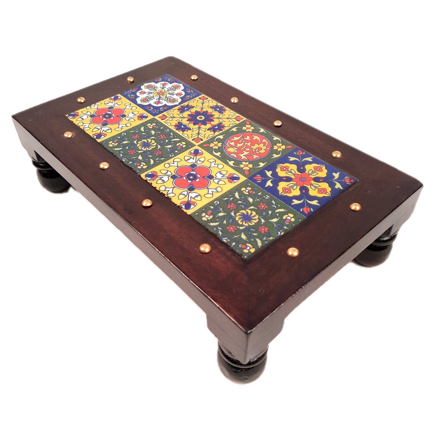 Tile Chowki - Bajot For Pooja & Home Decor - 10 Inch - apkamart