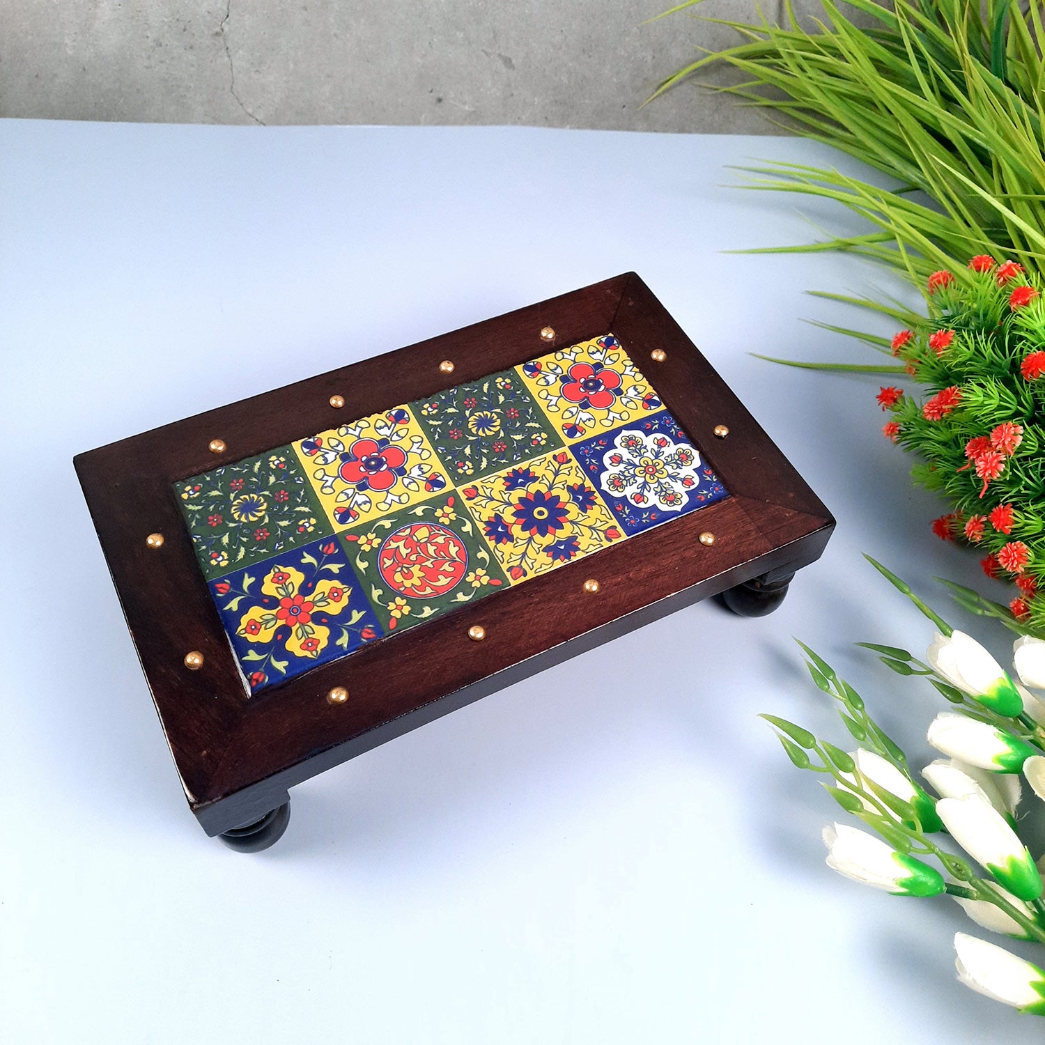 Tile Chowki - Bajot For Pooja & Home Decor - 10 Inch - apkamart