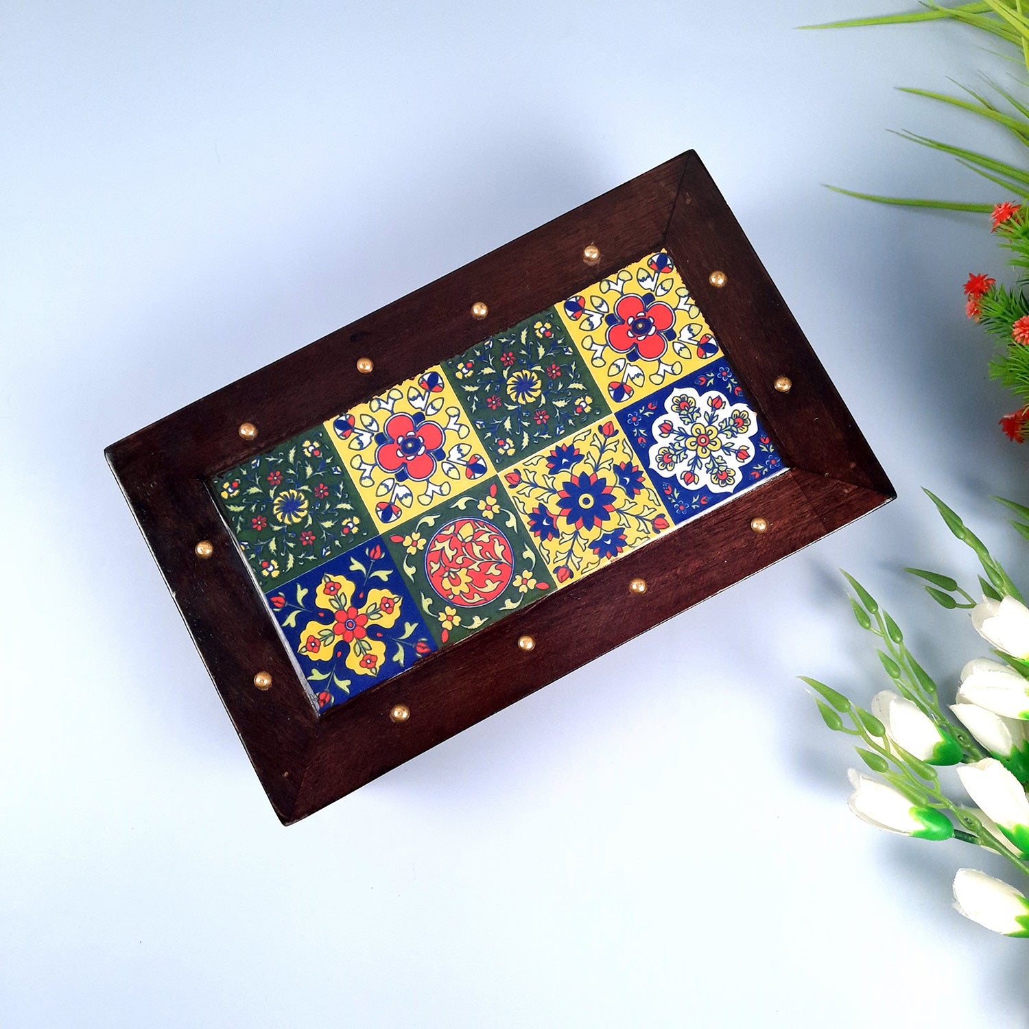 Tile Chowki - Bajot For Pooja & Home Decor - 10 Inch - apkamart