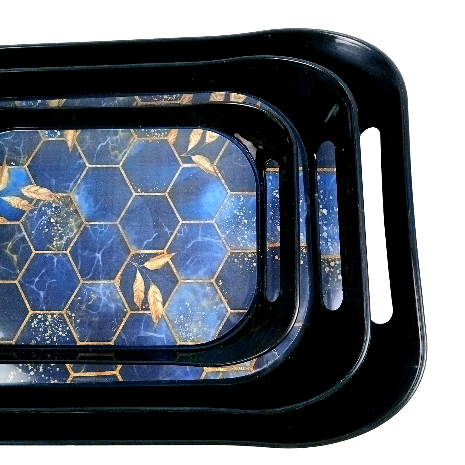 Serving Tray Set - Honeycomb Design | Glossy Finish Bpa Free Durable Nested Trays - for Home, Kitchen, Dining Table Decor & Office - Pack of 3 - Apkamart #Style_Design 1 