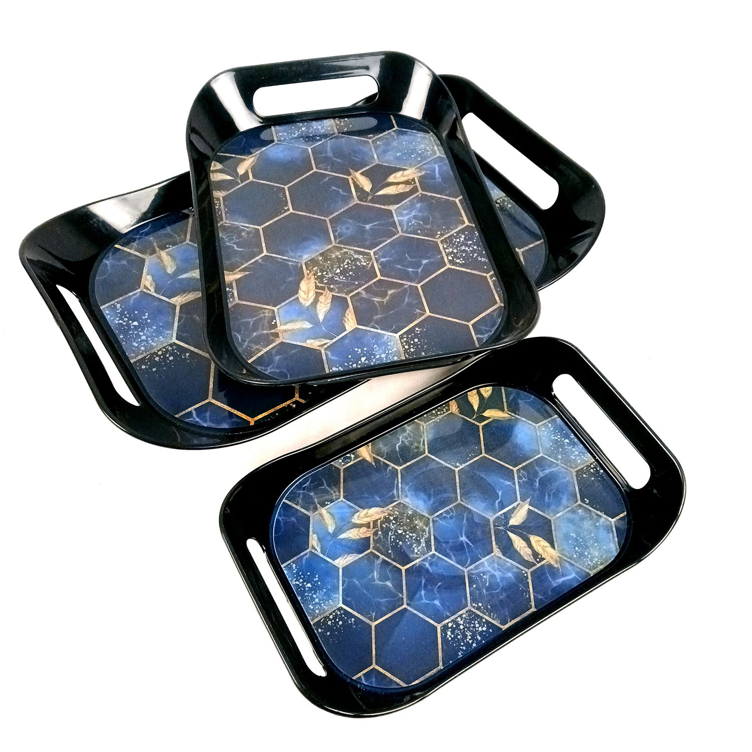 Serving Tray Set - Honeycomb Design | Glossy Finish Bpa Free Durable Nested Trays - for Home, Kitchen, Dining Table Decor & Office - Pack of 3 - Apkamart #Style_Design 1 