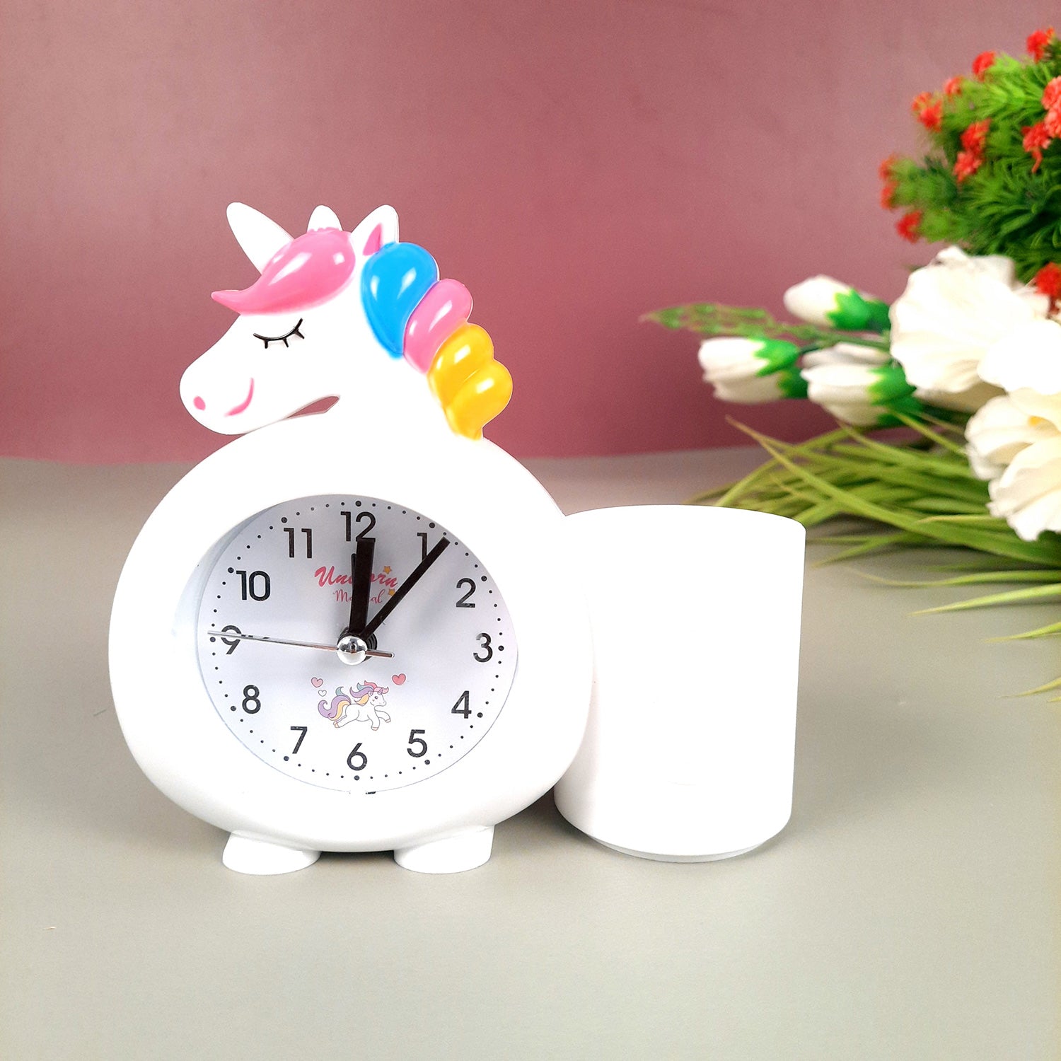 Kids Alarm Clock with Pen Pencil Stand | Unicorn Design Table Alarm Clock - For Kids Room Decor & Birthday Gift