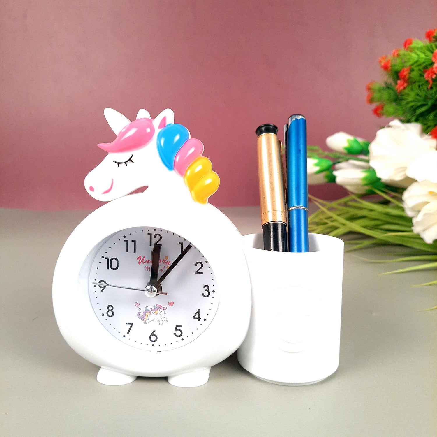 Kids Alarm Clock with Pen Pencil Stand | Unicorn Design Table Alarm Clock - For Kids Room Decor & Birthday Gift