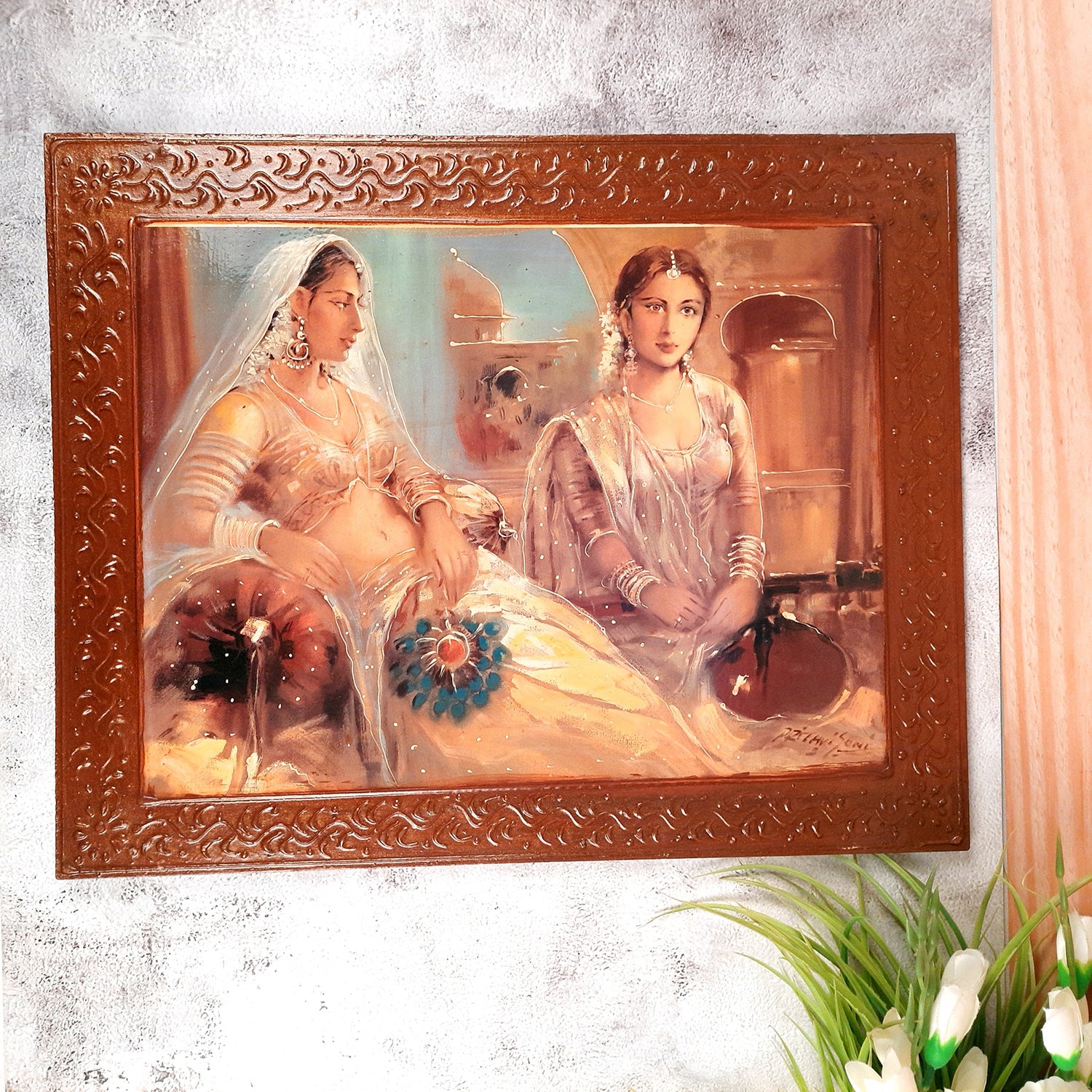 Wooden Framed Poster Wall Hanging - Traditional Lady Design - for Home, Paintings for Living Room, Bedroom, Hallway, Office Decor & Gifts - 20 Inch - Apkamart