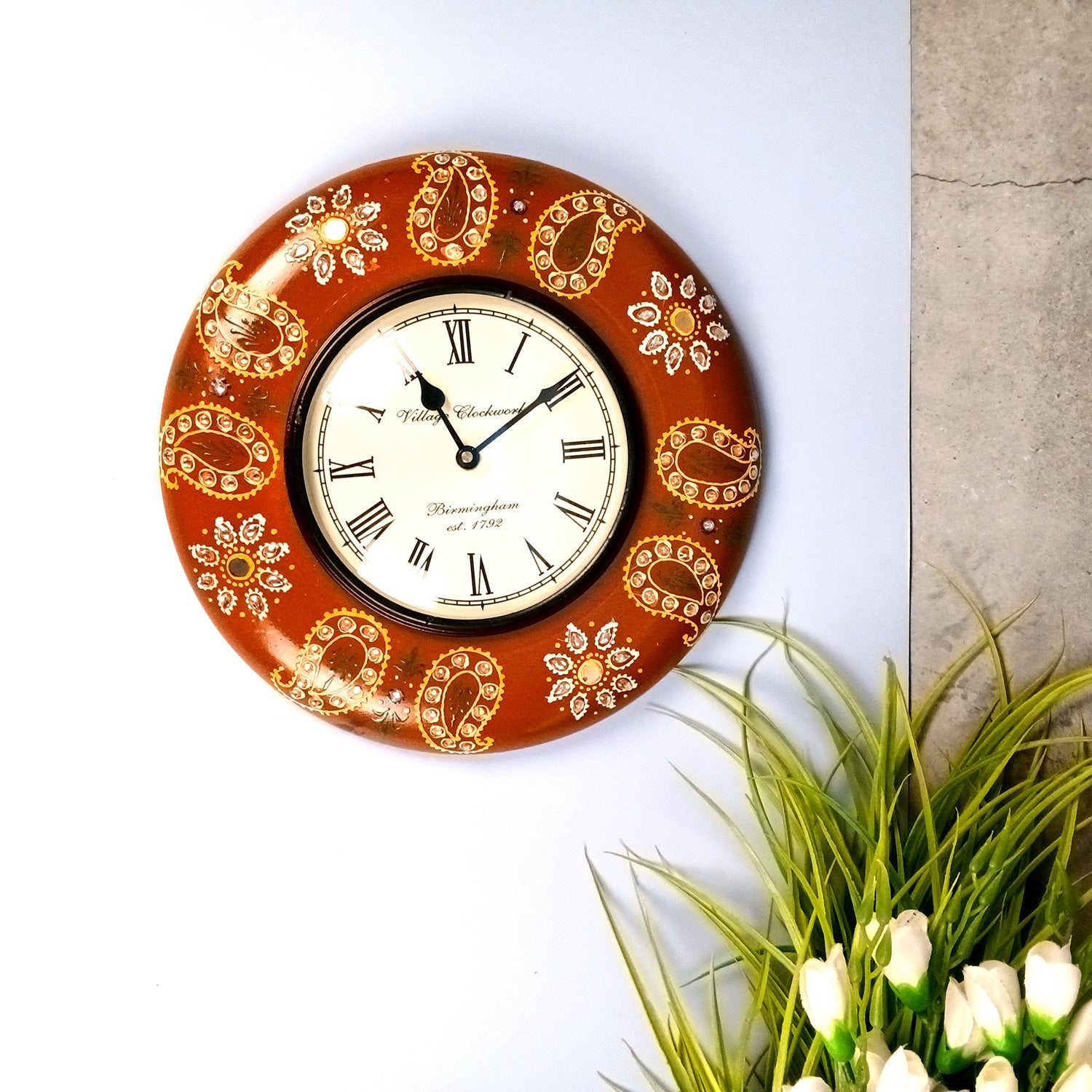 Wall Clock | Hand Painted Antique Clock Wall Mount - for Home, Living Room, Bedroom, Office & Hall Decoration | Wedding & Housewarming Gift - Apkamart #Style_design 1