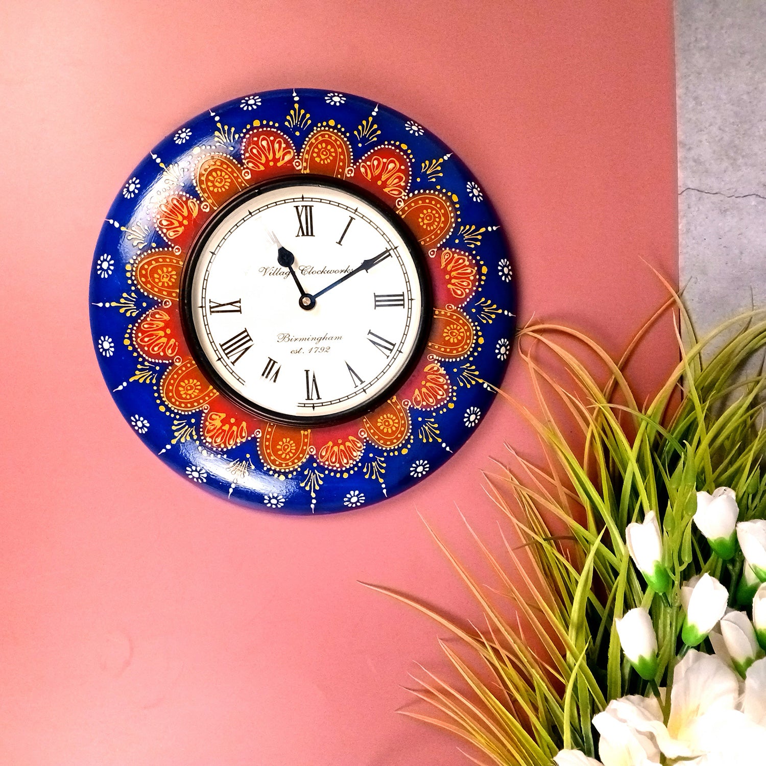 Wall Clock | Hand Painted Antique Clock Wall Mount - for Home, Living Room, Bedroom, Office & Hall Decoration | Wedding & Housewarming Gift - Apkamart #Style_design 3