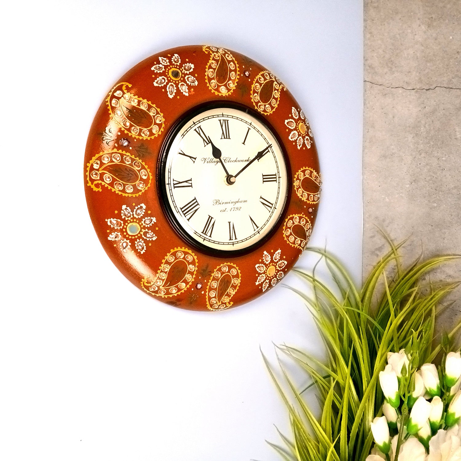 Wall Clock | Hand Painted Antique Clock Wall Mount - for Home, Living Room, Bedroom, Office & Hall Decoration | Wedding & Housewarming Gift - Apkamart #Style_design 1